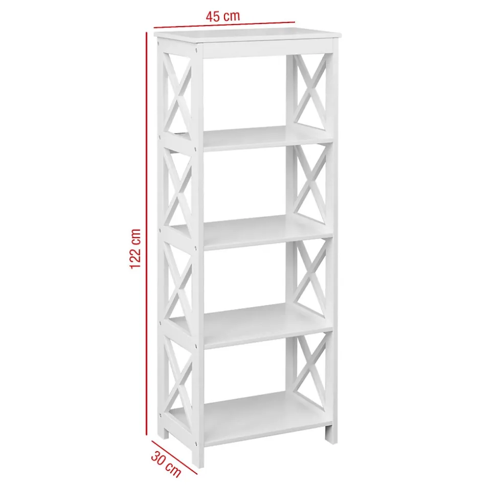 Etagère en bois blanc Bibliothèque moderne à 4 étagères pour Salle de bain Salon