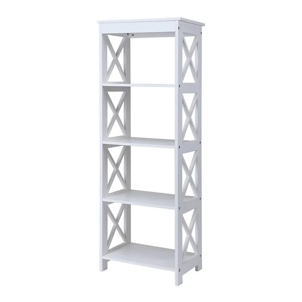 Etagère en bois blanc Bibliothèque moderne à 4 étagères pour Salle de bain Salon