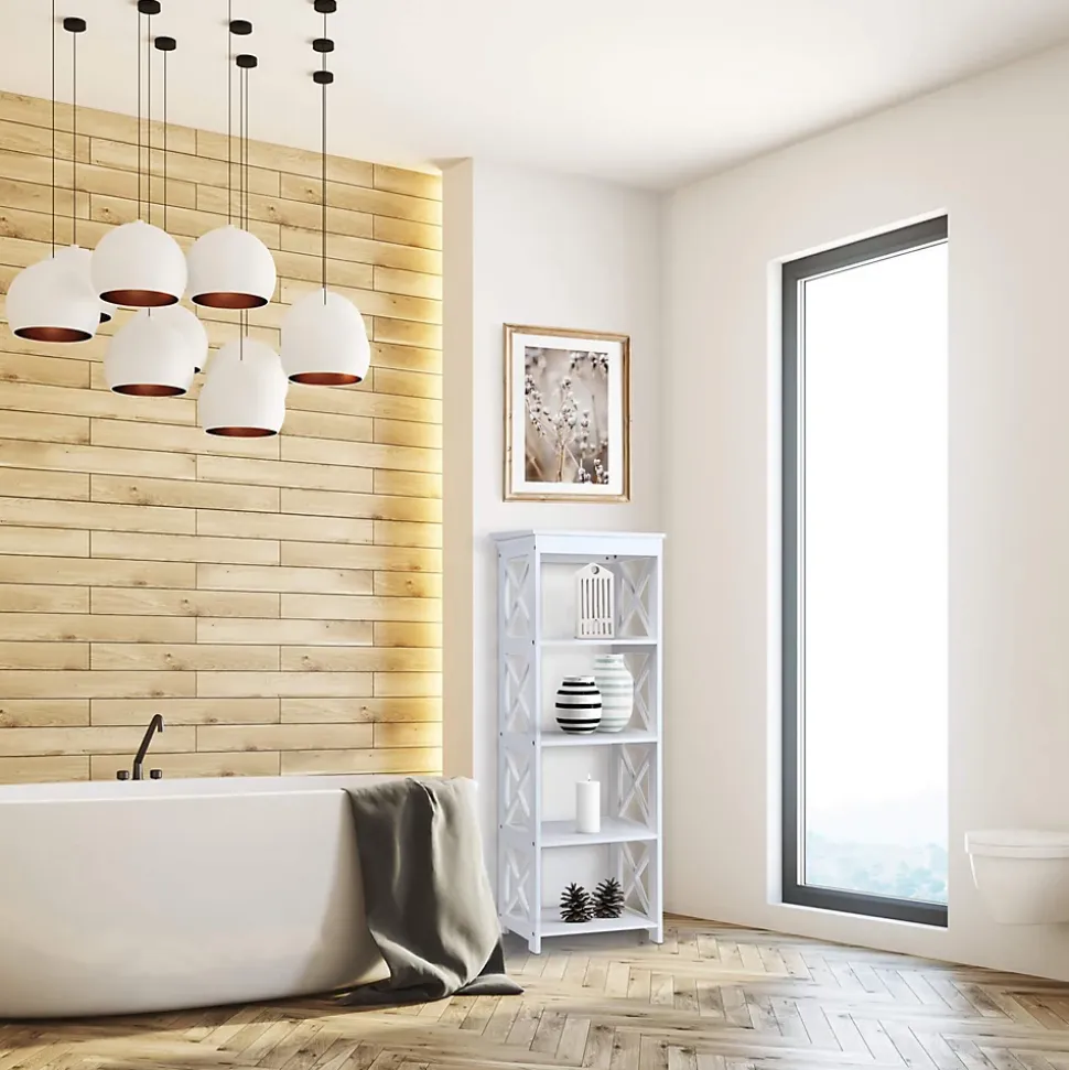 Etagère en bois blanc Bibliothèque moderne à 4 étagères pour Salle de bain Salon