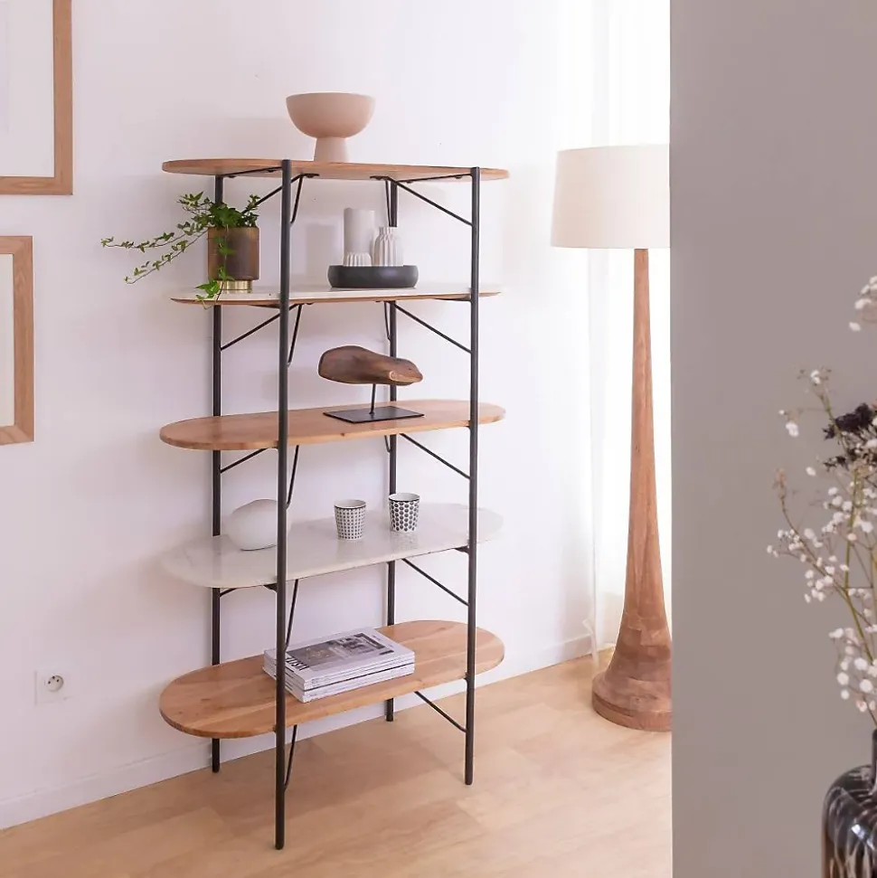 Etagère en bois d'acacia et marbre Scott