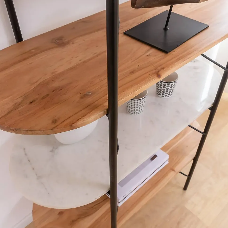 Etagère en bois d'acacia et marbre Scott