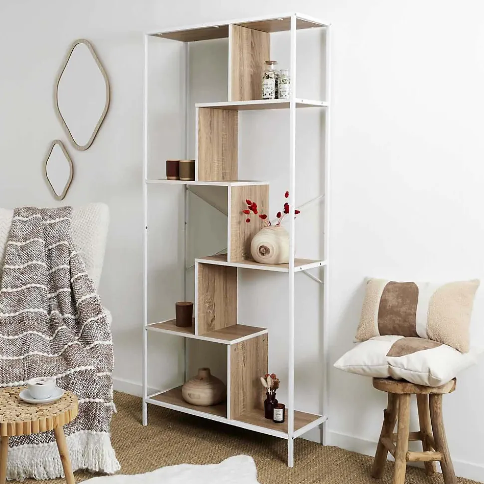 Etagère en bois et métal blanc Edison 80x30x180 cm