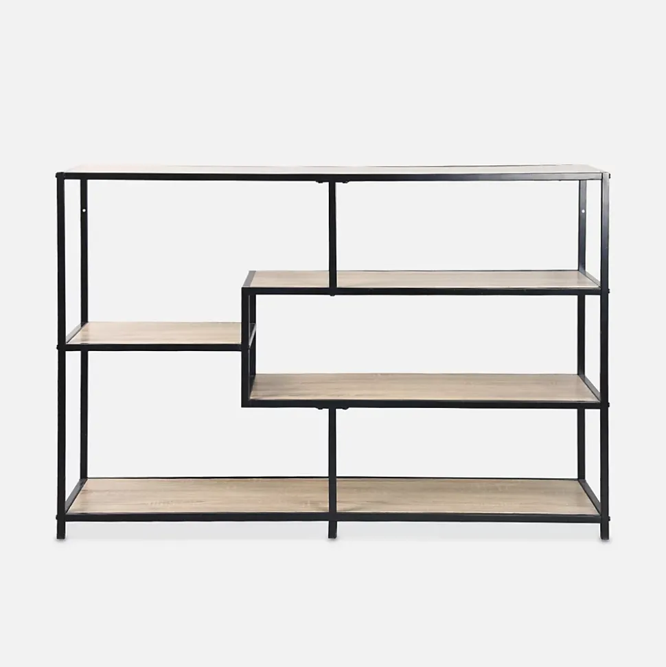Etagère en métal noir et décor bois - Loft - bibliothèque 5 niveaux. L 114 x l 33 x H 78cm