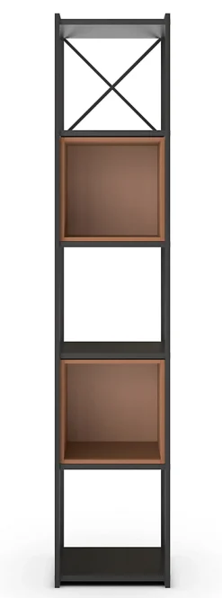 Etagère, meuble étagère aspect bois coloris terracotta et métal noir - Longueur 36 x Profondeur 39 x Hauteur 179 cm