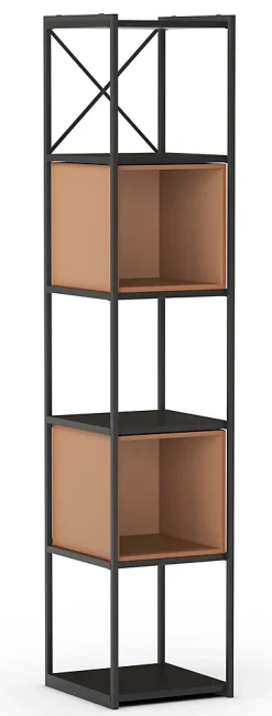 Etagère, meuble étagère aspect bois coloris terracotta et métal noir - Longueur 36 x Profondeur 39 x Hauteur 179 cm