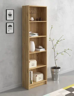 Etagère, meuble étagère avec 5 cases coloris chêne Mauvella - Longueur 51,9 x profondeur 24,6 x hauteur 178,3 cm