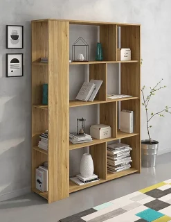 Etagère, meuble étagère coloris chêne Mauvella - Longueur 129 x profondeur 32,8 x hauteur 175,6 cm