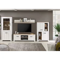 Etagère murale 160 cm blanc mat et décor bois clair - LEANE