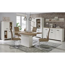 Etagère murale 160 cm blanc mat et décor bois clair - LEANE