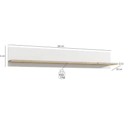 Etagère murale 160 cm blanc mat et décor bois clair - LEANE