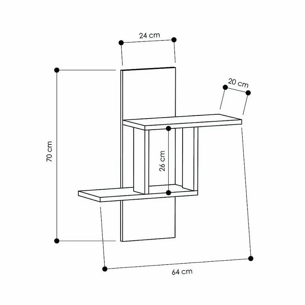 Etagère murale 2 tablettes H70 cm - MILL