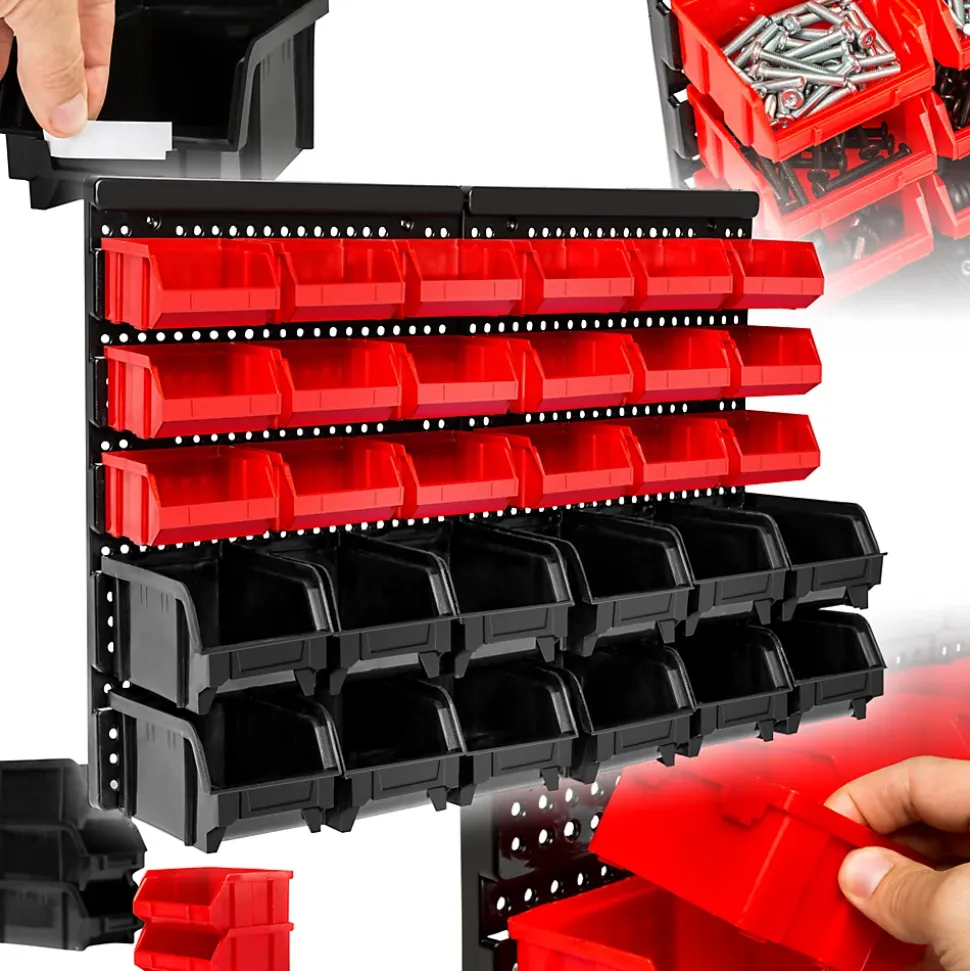 Etagère murale avec 30 bacs de rangement 31 pièces