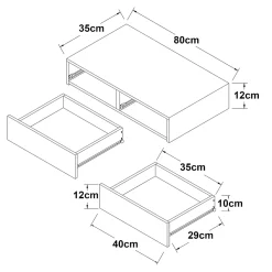 Etagère murale avec 2 tiroirs Karstula 80 x 35 x 12 cm effet béton en.casa