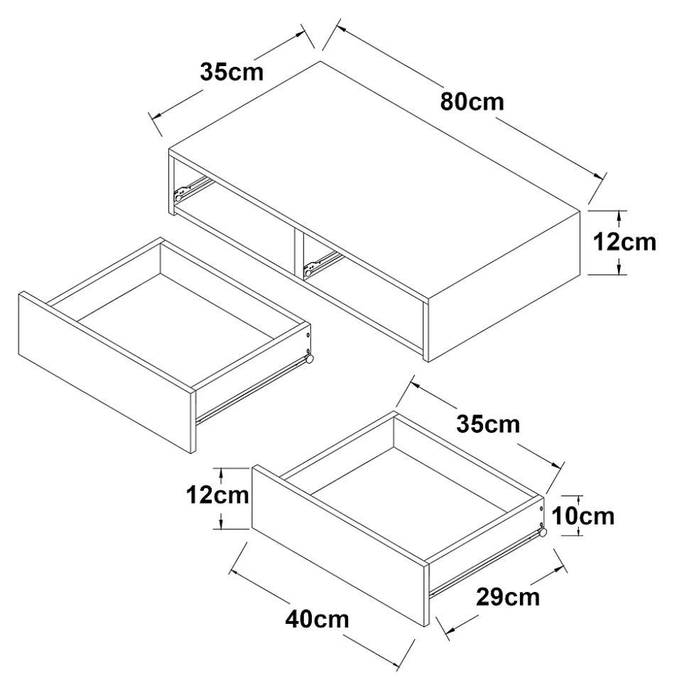 Etagère murale avec 2 tiroirs Karstula 80 x 35 x 12 cm effet béton en.casa