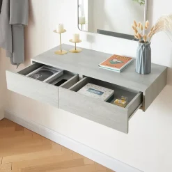 Etagère murale avec 2 tiroirs Karstula 80 x 35 x 12 cm effet béton en.casa