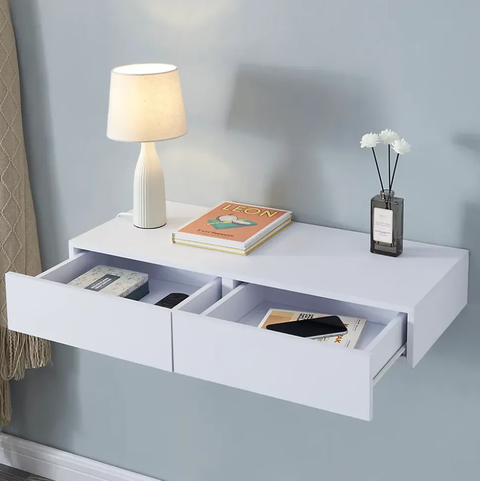 Etagère murale avec 2 tiroirs Karstula 80 x 35 x 12 cm blanc en.casa