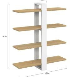 Etagère murale avec étagères coulissantes ORA 4 niveaux façon hêtre et blanc
