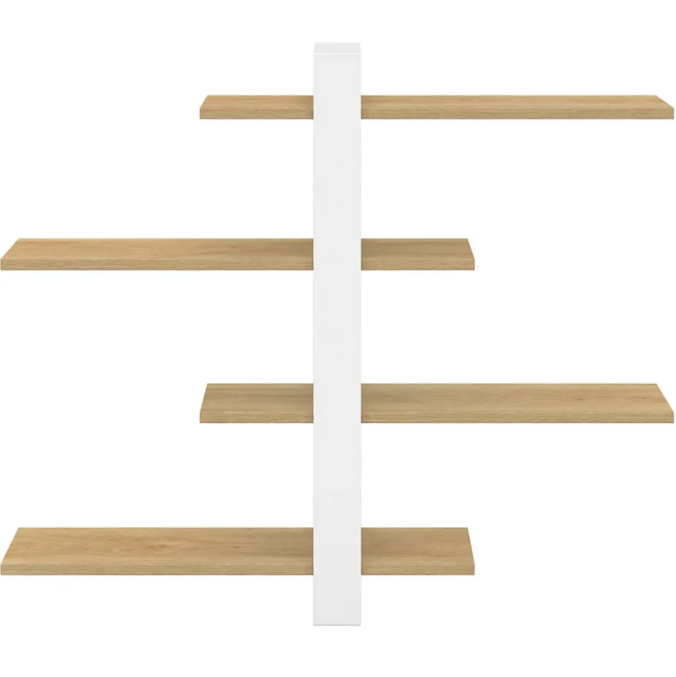 Etagère murale avec étagères coulissantes ORA 4 niveaux façon hêtre et blanc