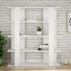 Etagère murale, bibliothèque en bois coloris blanc - longueur 110 x profondeur 29 x hauteur 122 cm