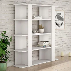 Etagère murale, bibliothèque en bois coloris blanc - longueur 110 x profondeur 29 x hauteur 122 cm