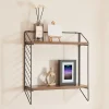 Etagère murale Boemlo avec 2 niveaux 48 x 42 x 14 cm noir effet noyer en.casa