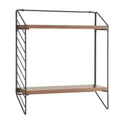 Etagère murale Boemlo avec 2 niveaux 48 x 42 x 14 cm noir effet noyer en.casa