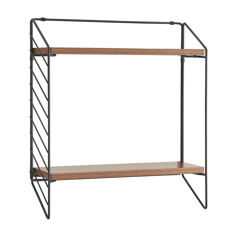 Etagère murale Boemlo avec 2 niveaux 48 x 42 x 14 cm noir effet noyer en.casa