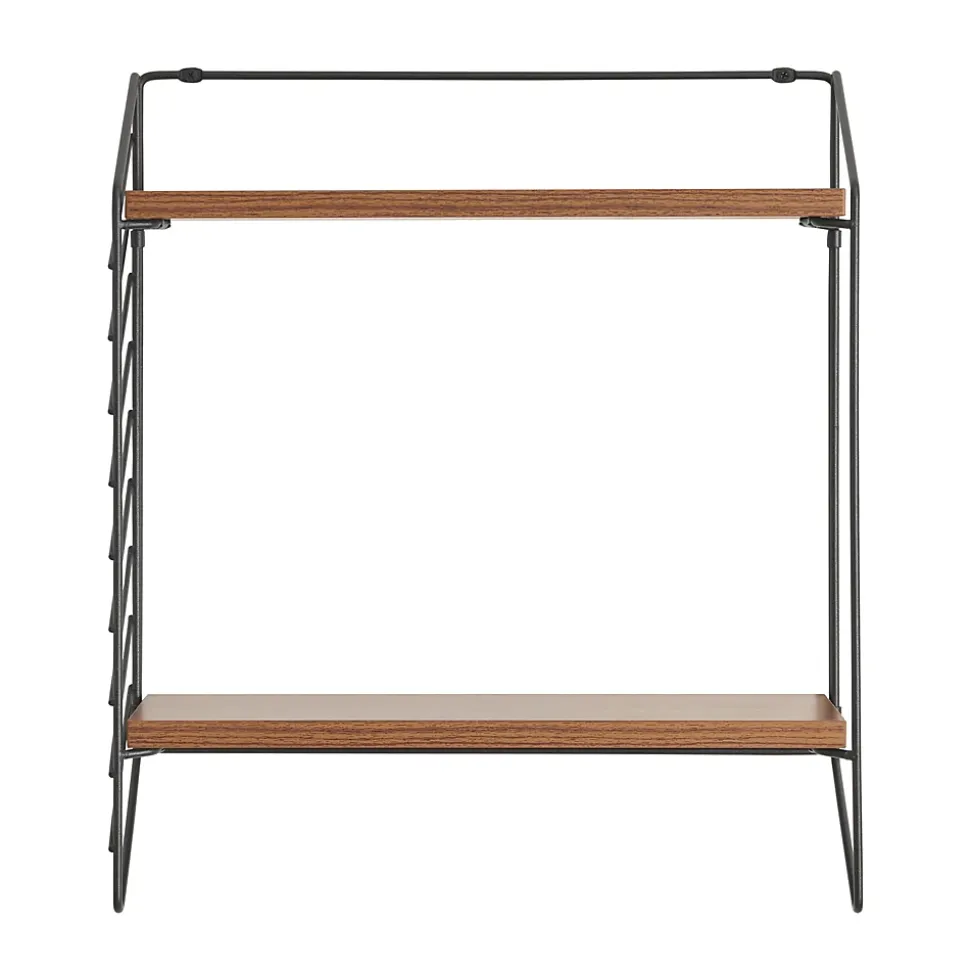 Etagère murale Boemlo avec 2 niveaux 48 x 42 x 14 cm noir effet noyer en.casa