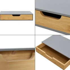 Etagère murale Bokn avec tiroir bambou 40 x 24 x 8 cm gris en.casa