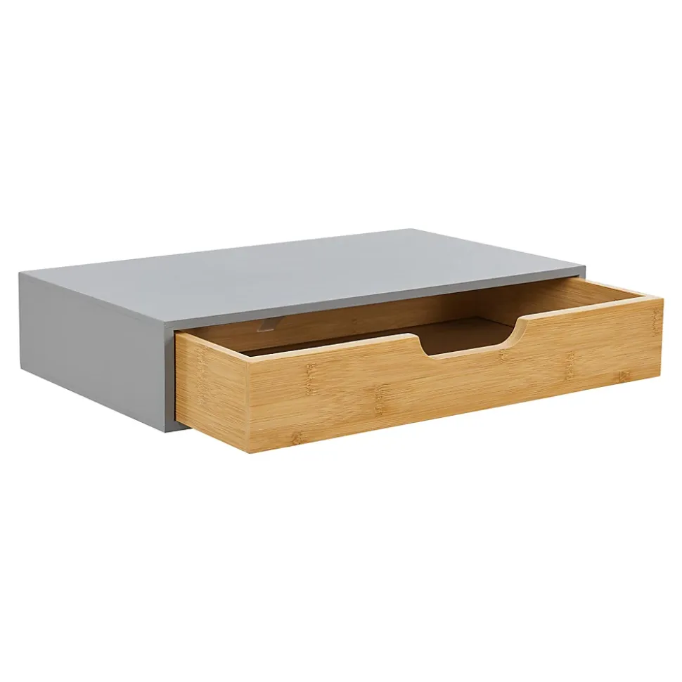 Etagère murale Bokn avec tiroir bambou 40 x 24 x 8 cm gris en.casa