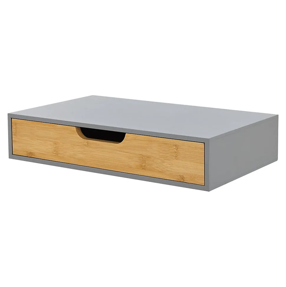 Etagère murale Bokn avec tiroir bambou 40 x 24 x 8 cm gris en.casa