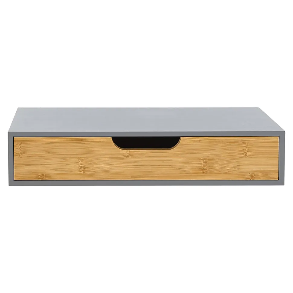 Etagère murale Bokn avec tiroir bambou 40 x 24 x 8 cm gris en.casa