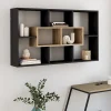 Etagère murale COLETTE avec 8 compartiments noir et effet bois