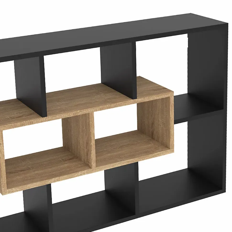 Etagère murale COLETTE avec 8 compartiments noir et effet bois