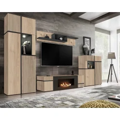 Etagère murale CRISS Chene clair et noir 150 cm