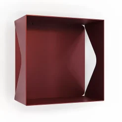 Etagère murale cube échancrée DECO-GEM, acier époxy red brown métallisé, fond même coloris. L.30 x H.30 x P.15 cm