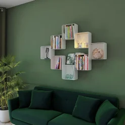 Etagère murale cube DECO-GEM, acier finition époxy blanc. L.30 x H.30 x P.15 cm