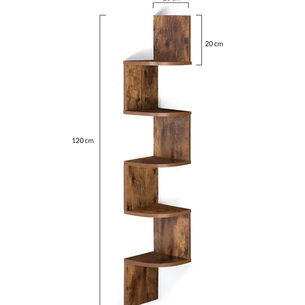Etagère murale d'angle ISA 5 niveaux façon bois vieilli