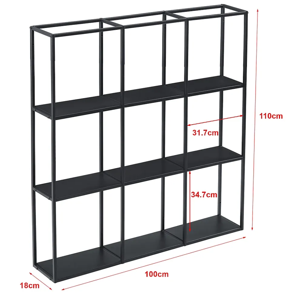 Etagère Murale Design à 9 Surfaces De Stockage Meuble De Rangement En Fer 100 X 18 X 110 Cm Noir en.casa