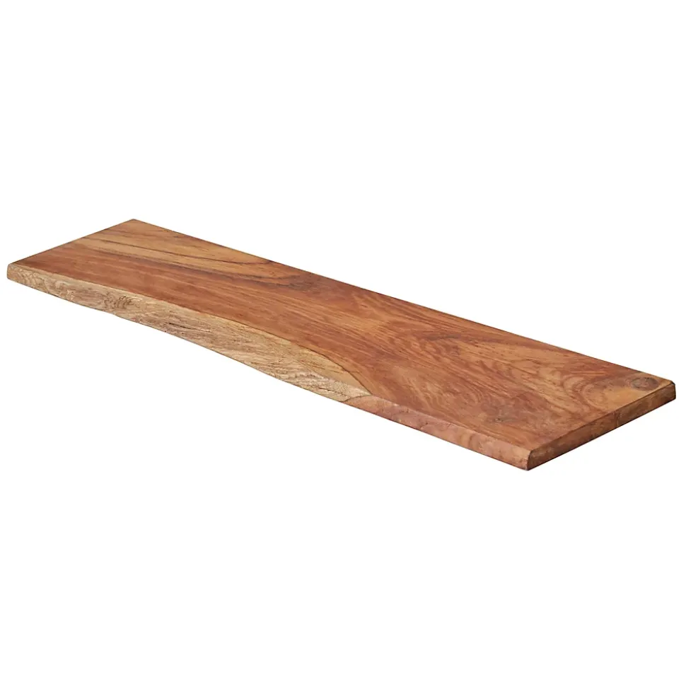Etagère Murale en Bois Teck Massif - Bord Naturel Brut - Fixation Inclus - 18x110x600mm - Etagère de Bureau, Cuisine