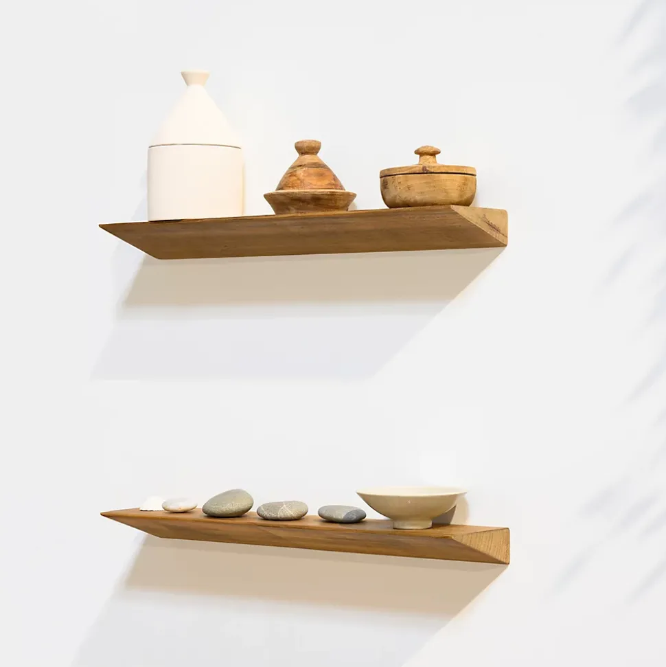 Etagère Murale en Bois Teck Huilée Rectangle - Pré-percée - 35x90x450mm - Etagère de Bureau, Cuisine, Salle de bain, Salon