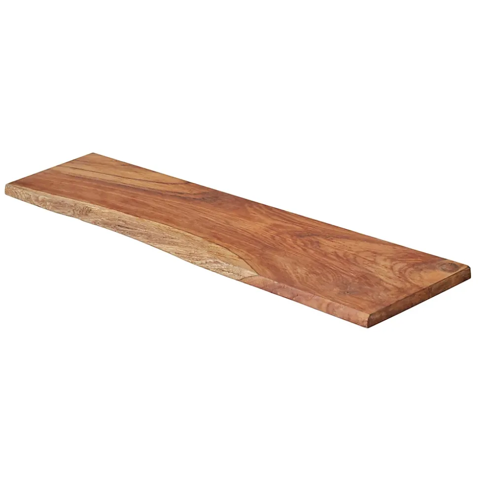 Etagère Murale en Bois Teck Indo Huilé - Bord Naturel Irrégulier Live Edge - Fixation Inclus - 18x180x1200mm - Etagère de Bureau