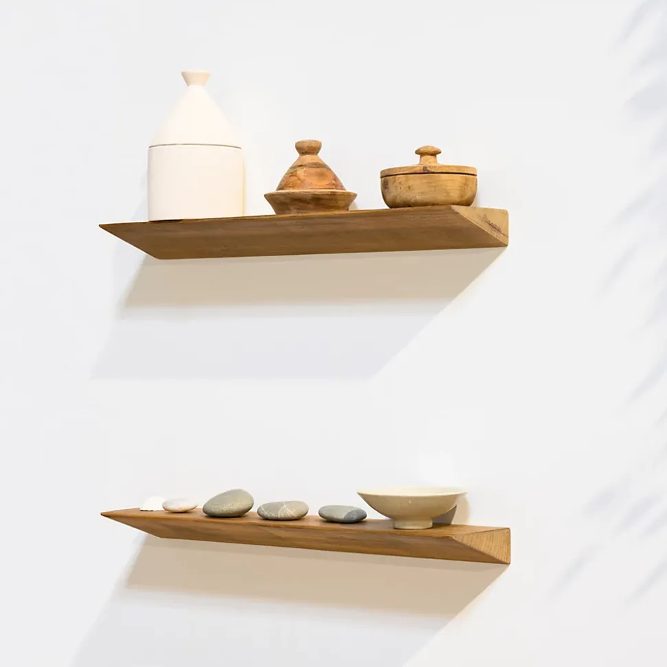 Etagère Murale en Bois Teck Huilée Rectangle - Pré-percée - 35x90x600mm - Etagère de Bureau, Cuisine, Salle de bain, Salon