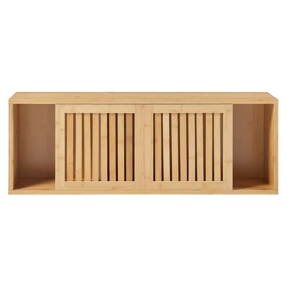 Etagère murale Grums avec 2 portes coulissantes bambou 93 x 20 x 33 cm naturel en.casa