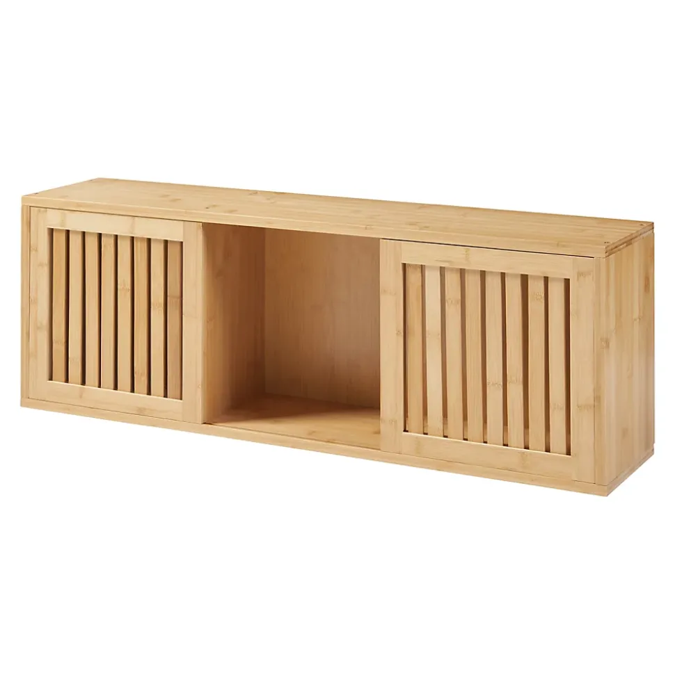 Etagère murale Grums avec 2 portes coulissantes bambou 93 x 20 x 33 cm naturel en.casa