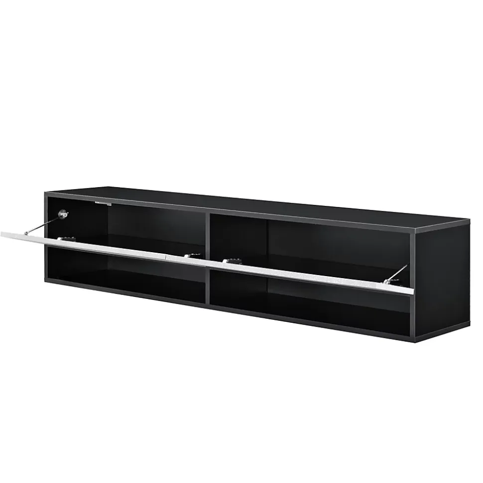 Etagère Murale Halmstad à 2 Portes Panneau de Particules 140 x 31 x 30 cm Noir Effet Béton en.casa