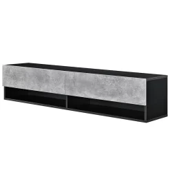 Etagère Murale Halmstad à 2 Portes Panneau de Particules 140 x 31 x 30 cm Noir Effet Béton en.casa