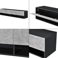 Etagère Murale Halmstad à 2 Portes Panneau de Particules 140 x 31 x 30 cm Noir Effet Béton en.casa