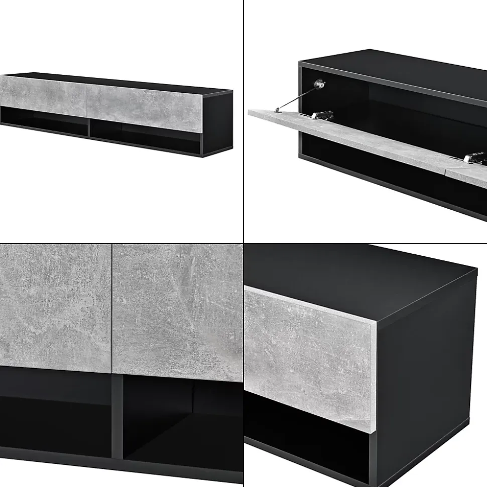 Etagère Murale Halmstad à 2 Portes Panneau de Particules 140 x 31 x 30 cm Noir Effet Béton en.casa
