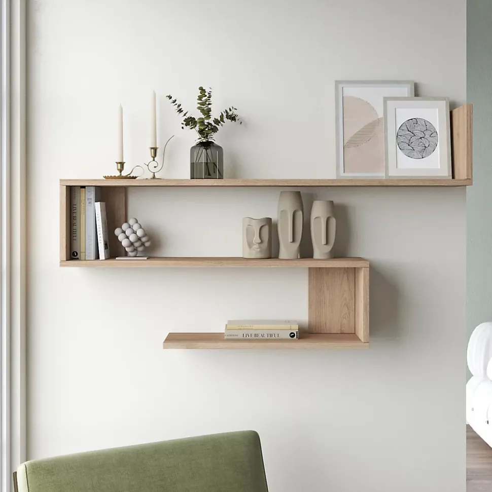 Etagère murale Kitee à 3 niveaux 71,5 x 120 x 14,5 cm effet chêne en.casa